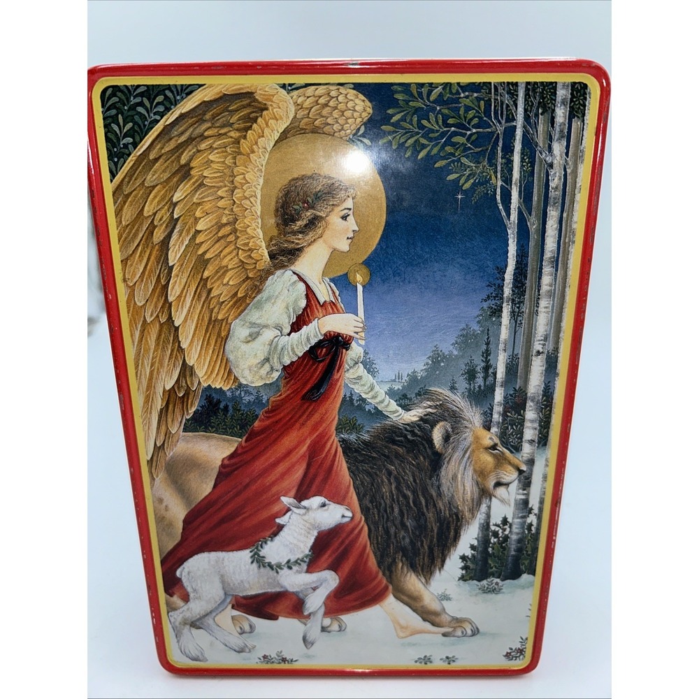 Vintage The Angel The Lion And The Lamb Christmas Tin 1988 Midwest Cannon Falls